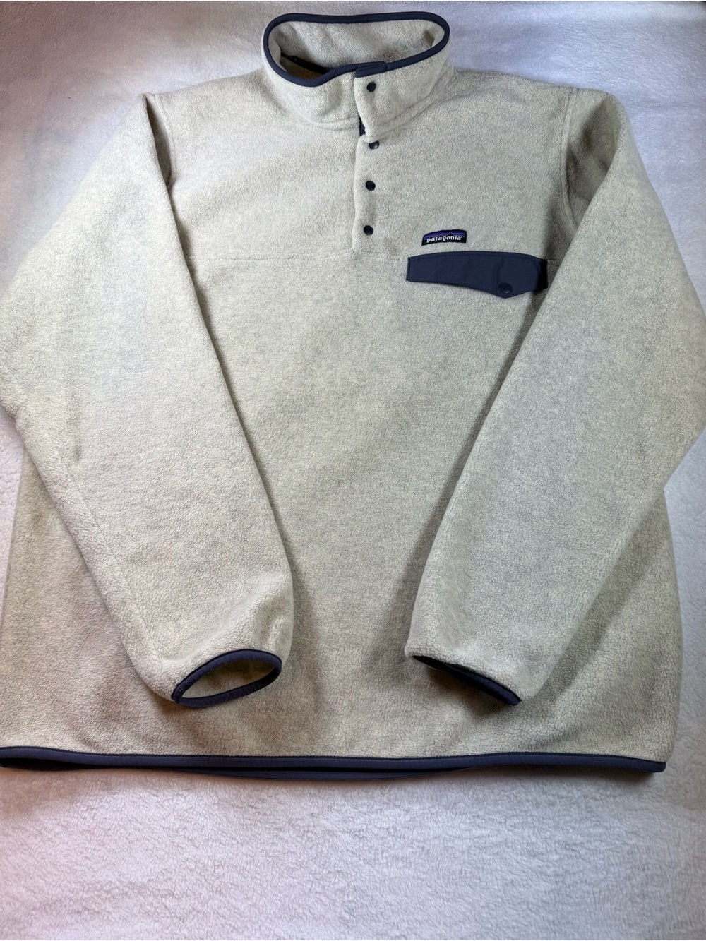 Patagonia Men’s Zip-Up Fleece Sweater - Cream with Navy Trim